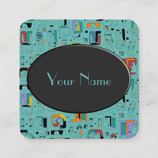 Carte De Visite Carré Abstrait maya anciens visages motif 1 (Devant)