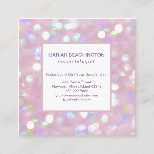 Carte De Visite Carré *~* Abstrait Pastel Dusty Rose Lavender Bokeh Dots (Dos)