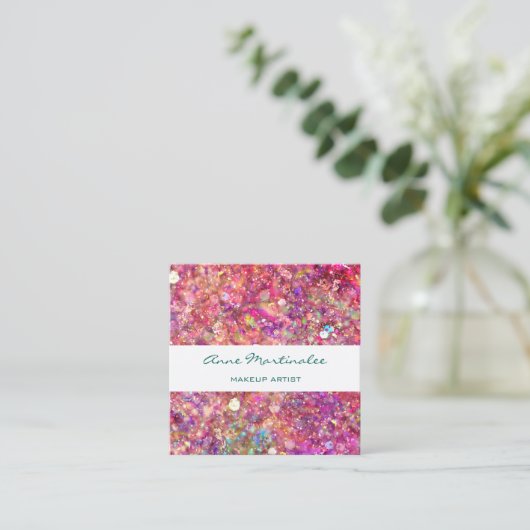 Carte de visite Carré Abstrait Pink Glitz (Debout devant)