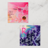CARTE DE VISITE CARRÉ ABSTRAIT ROSE BLEU PURPLE VAGUES ROUGE RUBY MONOGR (Devant / Derrière)