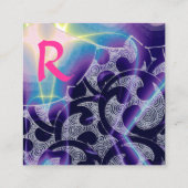 CARTE DE VISITE CARRÉ ABSTRAIT ROSE BLEU PURPLE VAGUES ROUGE RUBY MONOGR (Dos)