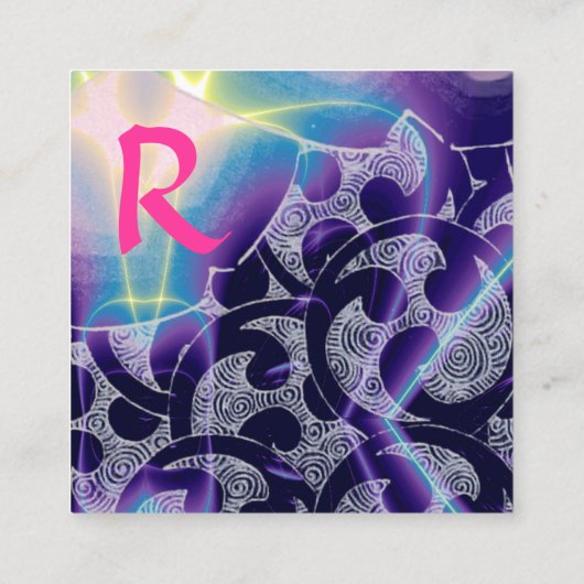 CARTE DE VISITE CARRÉ ABSTRAIT ROSE BLEU PURPLE VAGUES ROUGE RUBY MONOGR (Dos)