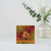 Carte De Visite Carré Abstrait Rouge Orange Brown Vert Fractal Art Flowe (Debout devant)