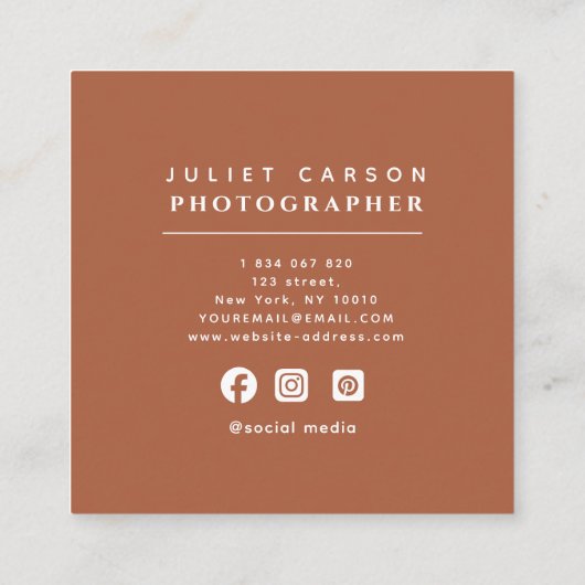 Carte De Visite Carré Abstrait Simple Terracotta Rustique Boho (Dos)