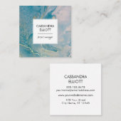 Carte De Visite Carré Abstrait Turquoise Blue & Gold Alcohol Enk Liquid (Devant / Derrière)