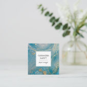 Carte De Visite Carré Abstrait Turquoise Blue & Gold Alcohol Enk Liquid  (Debout devant)