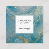 Carte De Visite Carré Abstrait Turquoise Blue & Gold Alcohol Enk Liquid  (Devant)