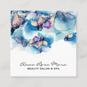 Carte De Visite Carré *~* Abstrait Turquoise Turquoise Gold Yummy doré