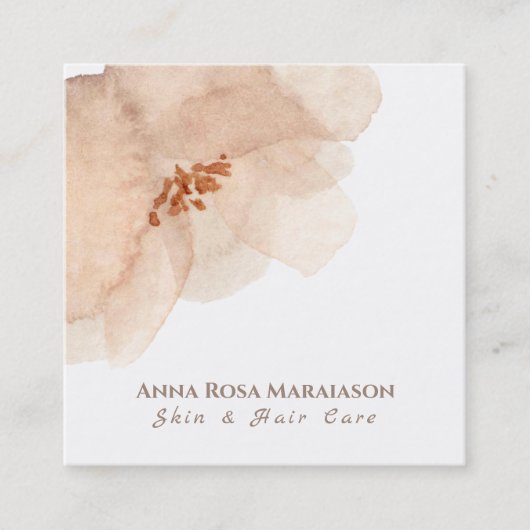 Carte De Visite Carré ~* Abstraite Pêche douce Beige Floral Aquarelle (Devant)