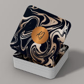 Carte De Visite Carré Abstraite peinture en marbre rose or noir monogram