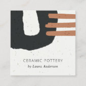 CARTE DE VISITE CARRÉ ABSTRAITE TEXTURE CÉRAMIQUE CHIC NOIR POUSSE (Devant)