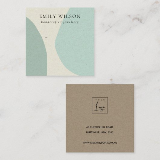 CARTE DE VISITE CARRÉ AFFICHAGE D'OBSERVATION D'ART BLEU AQUA ABSTRAIT M (Devant / Derrière)