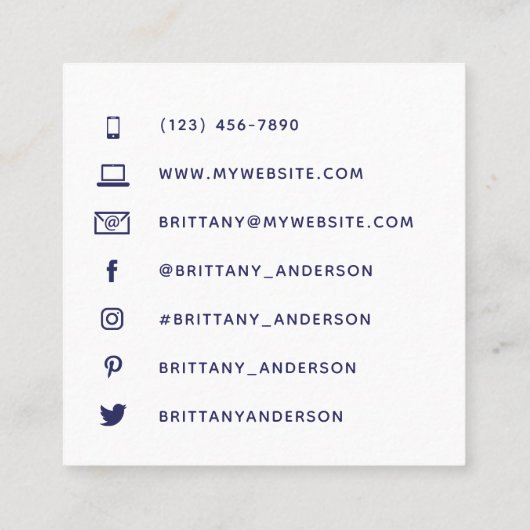 Carte De Visite Carré Agate Abstrait unique bleu personnalisé (Dos)