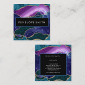 Carte De Visite Carré Agate bleu et violet Abstrait (Devant / Derrière)