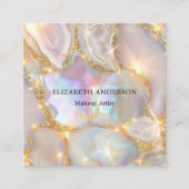 Carte De Visite Carré Agate d'or beige holographique photo qr code (Devant)