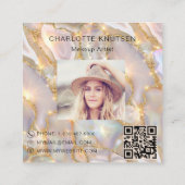 Carte De Visite Carré Agate d'or beige holographique photo qr code (Dos)