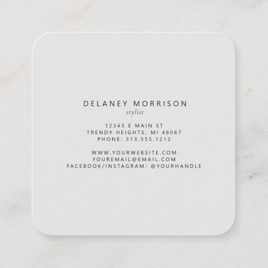 Carte De Visite Carré Agate Grey Parties scintillant Argent Luxe Coins A (Dos)