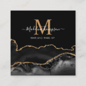 Carte De Visite Carré Agate moderne Black Gold Photo QR Code Monogramme (Devant)