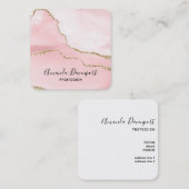 Carte De Visite Carré Agate rose vierge avec ruban or Élégant (Devant / Derrière)