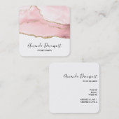 Carte De Visite Carré Agate rose vierge avec ruban or Élégant (Devant / Derrière)