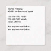 Carte De Visite Carré Agent d'assurance multiligne classique (Dos)