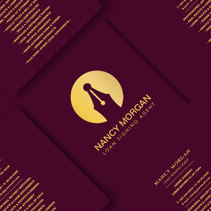 Carte De Visite Carré Agent de signature de prêt élégant Or moderne et B