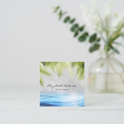 Carte De Visite Carré Agent de voyage Plage scène tropicale (Debout devant)