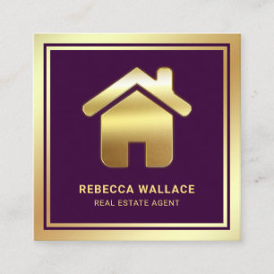 Carte De Visite Carré Agent immobilier du logo de la maison Purple Gold 