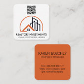 Carte De Visite Carré Agent immobilier | Maison et bâtiments | Code QR (Devant / Derrière)