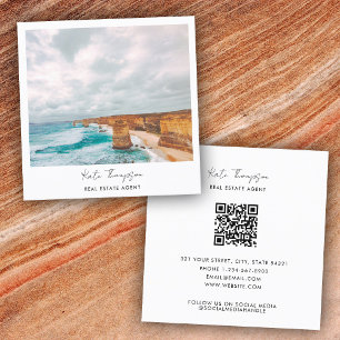 Carte De Visite Carré Agent immobilier moderne Plage Ocean Photo Script