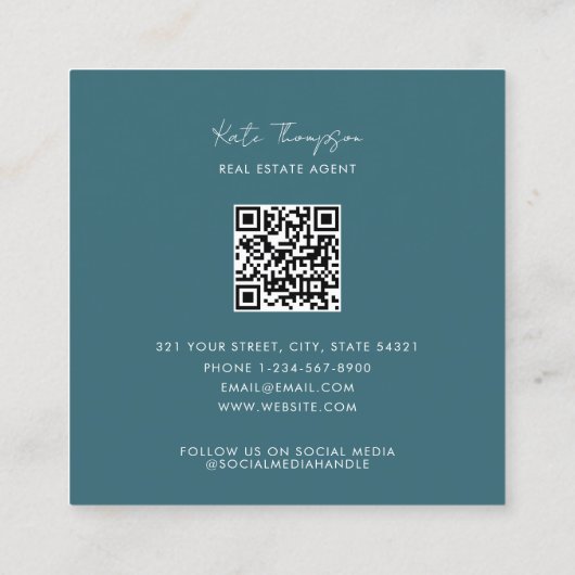 Carte De Visite Carré Agent immobilier unique Beach Ocean Photo Script (Dos)