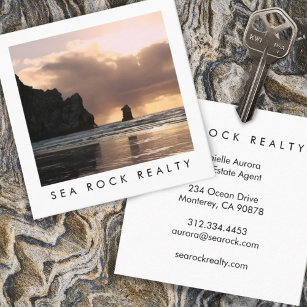 Carte De Visite Carré Agent immobilier unique Rocks Ocean Beach Photo