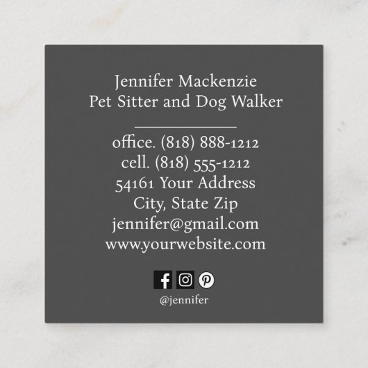 Carte De Visite Carré Aiguille et marchette pour chien de chat mignonne (Dos)