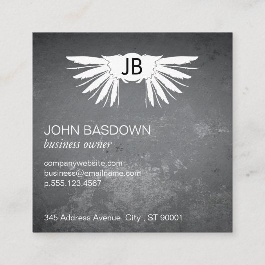 Carte De Visite Carré Ailes / Monogramme / Grungy (Devant)