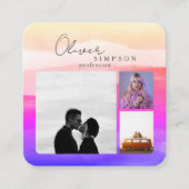 Carte De Visite Carré Ajouter 3 Photos Script Aquarelle Holographie QR (Devant)