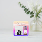 Carte De Visite Carré Ajouter 3 Photos Script Aquarelle Holographie QR (Debout devant)