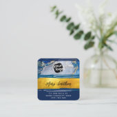 Carte De Visite Carré Ajouter Logo, QR Code & Social Media Gold & Navy B (Debout devant)