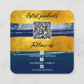 Carte De Visite Carré Ajouter Logo, QR Code & Social Media Gold & Navy B (Dos)