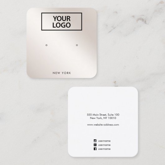 Carte De Visite Carré Ajouter Logo Script Champagne Gold Gradient Earrin (Devant / Derrière)