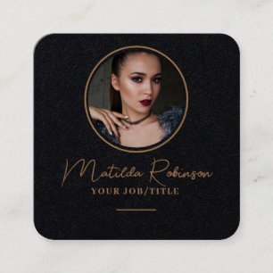 Carte De Visite Carré Ajouter une photo circulaire Gold Premium Black