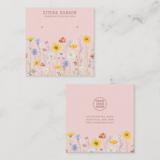 Carte De Visite Carré Ajouter Votre Logo, Boucles d'oreilles Fleur sauva (Devant / Derrière)