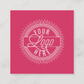 Carte De Visite Carré Ajouter votre logo | Noir moderne, blanc et Fuchsi (Dos)