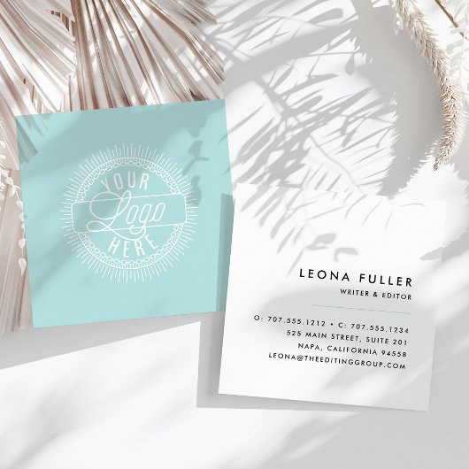 Carte De Visite Carré Ajouter votre logo | Noir moderne, blanc et mer