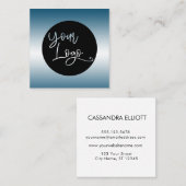 Carte De Visite Carré Ajouter votre logo personnalisé Ocean Blue and Whi (Devant / Derrière)