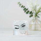 Carte De Visite Carré Allant brillant argent lashes oeil maquillage (Debout devant)