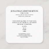 Carte De Visite Carré Allergie alimentaire Information sur les parents d (Dos)