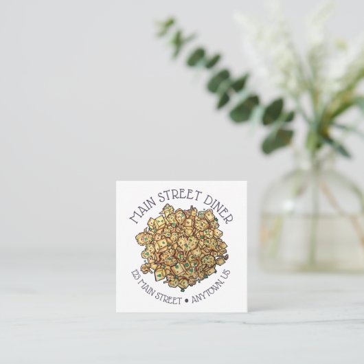 Carte De Visite Carré Aloo Gobi Indian Food Restaurant Cuisine (Debout devant)