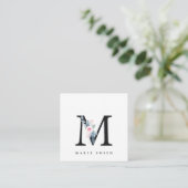 CARTE DE VISITE CARRÉ ALPHABÈTES FLORAUX BLEUS DOUX NOM LETTRE M (Debout devant)