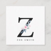 CARTE DE VISITE CARRÉ ALPHABÈTES FLORAUX BLEUS DOUX NOM LETTRE Z (Devant)