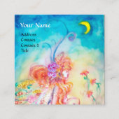 Carte De Visite Carré ALTHEA /Fée Whimsical sur Monogramme de Fleur Rose (Devant)